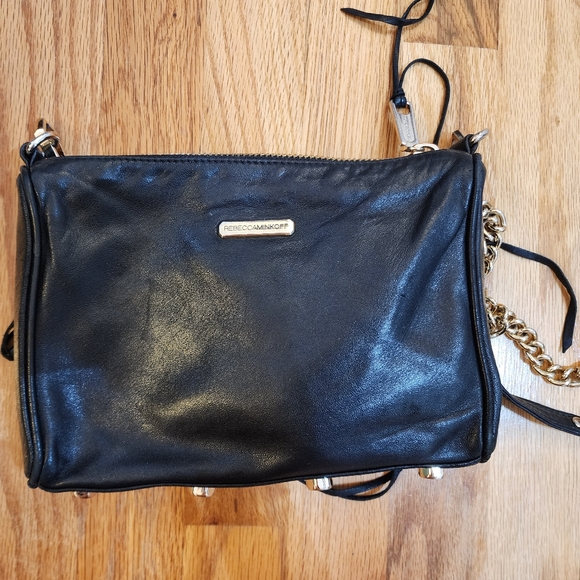 Rebecca Minkoff Moto 3 Zip Leather Chain Crossbody Handbag Plum 9”W x 6”H - Picture 7 of 11